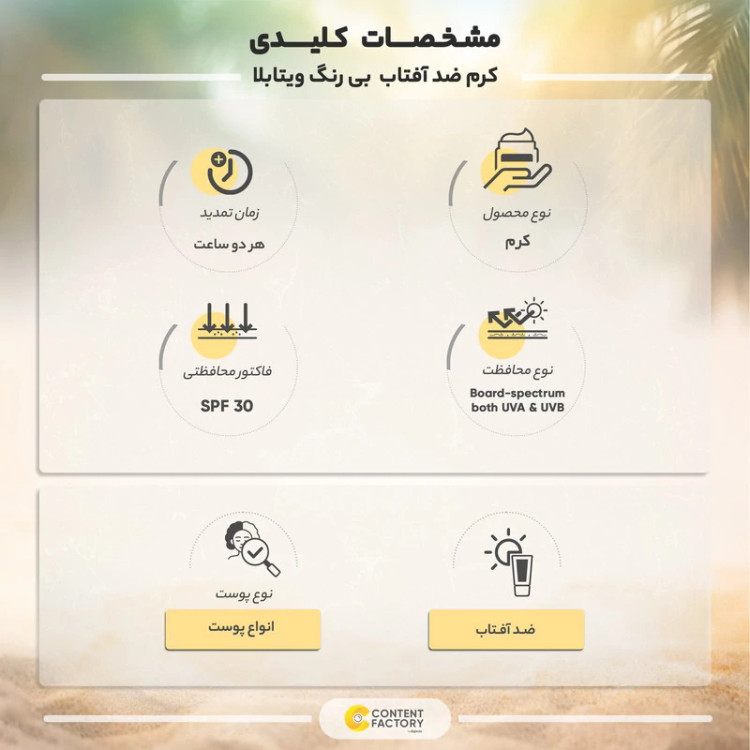 کرم ضد آفتاب ویتابلا SPF 30 بی رنگ مناسب انواع پوست 40 میلی لیتر